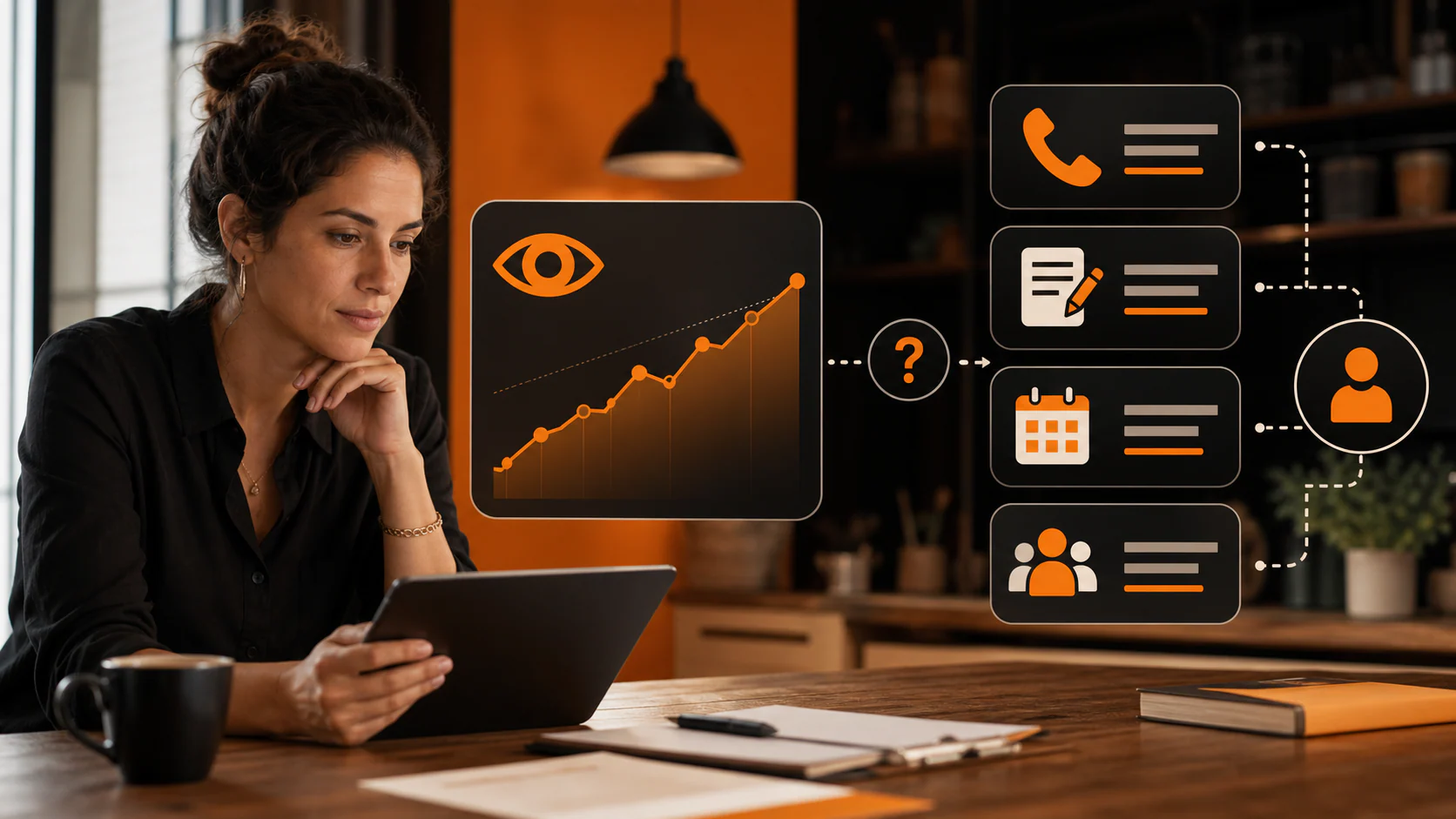 Local business owner reviewing AI search visibility separately from calls, forms, appointments, and customers