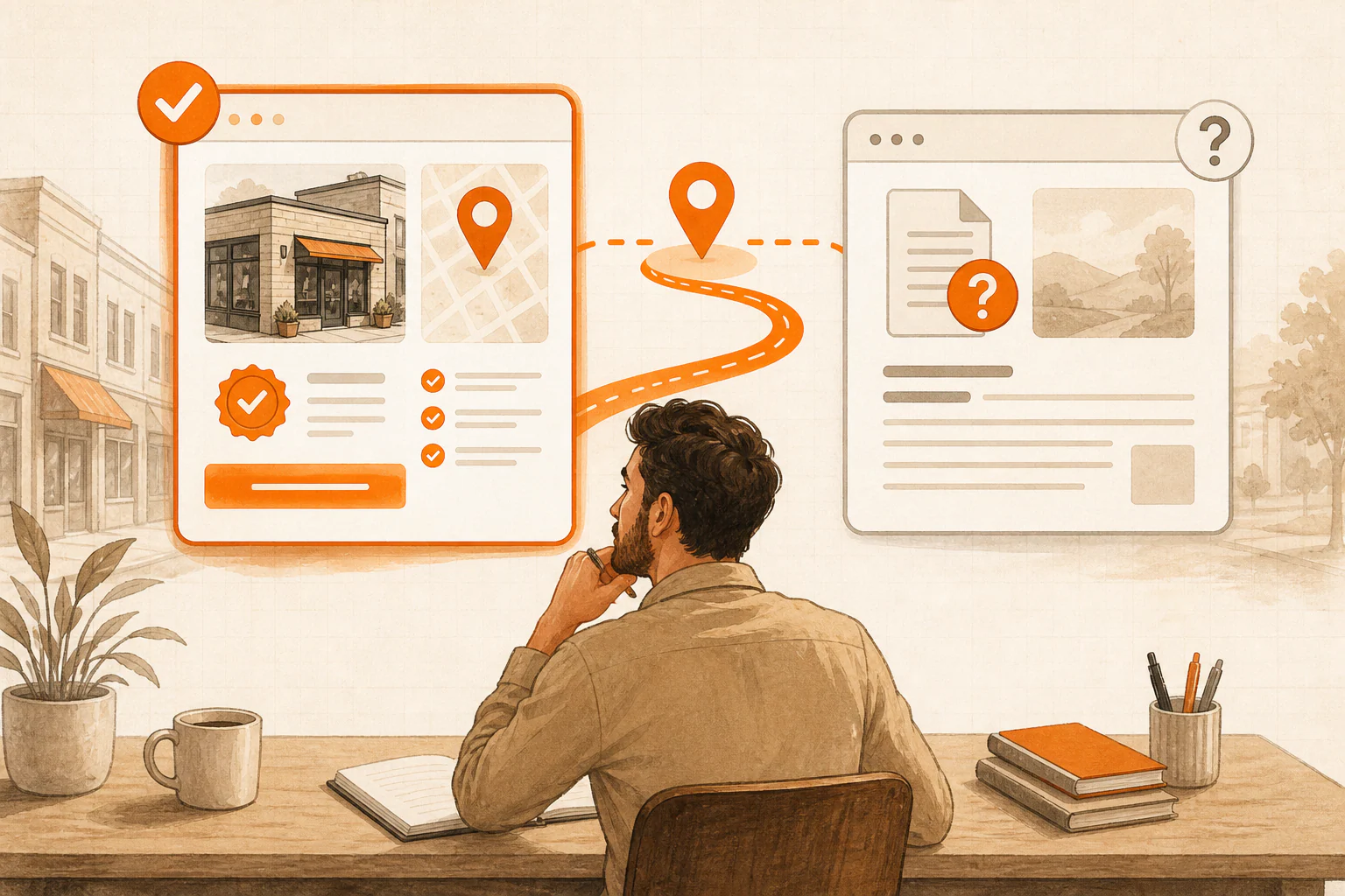 Local business owner choosing between improving a service page and publishing a blog post