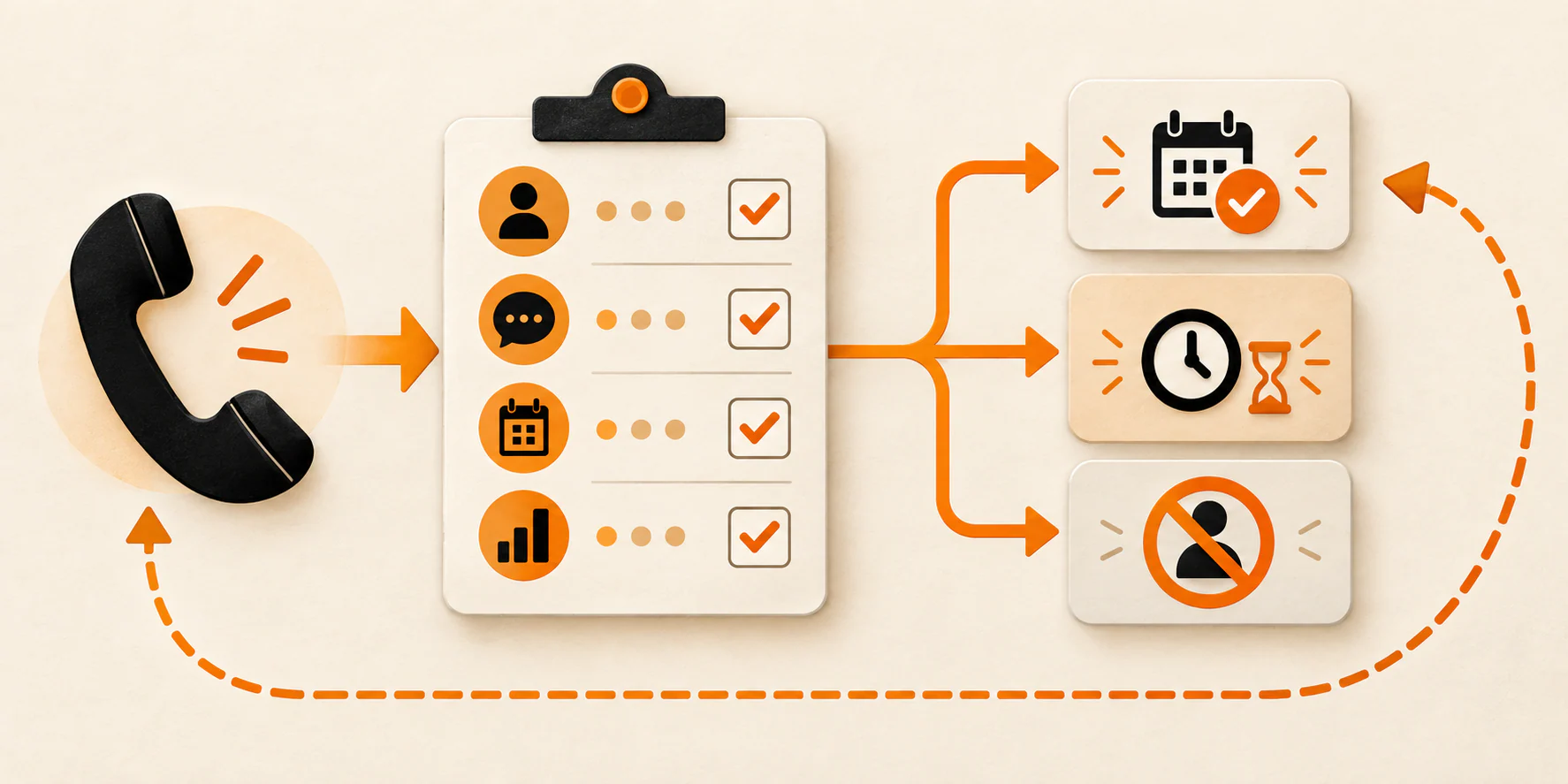 Inbound call scorecard connecting caller fit, questions, next steps, and booking outcomes