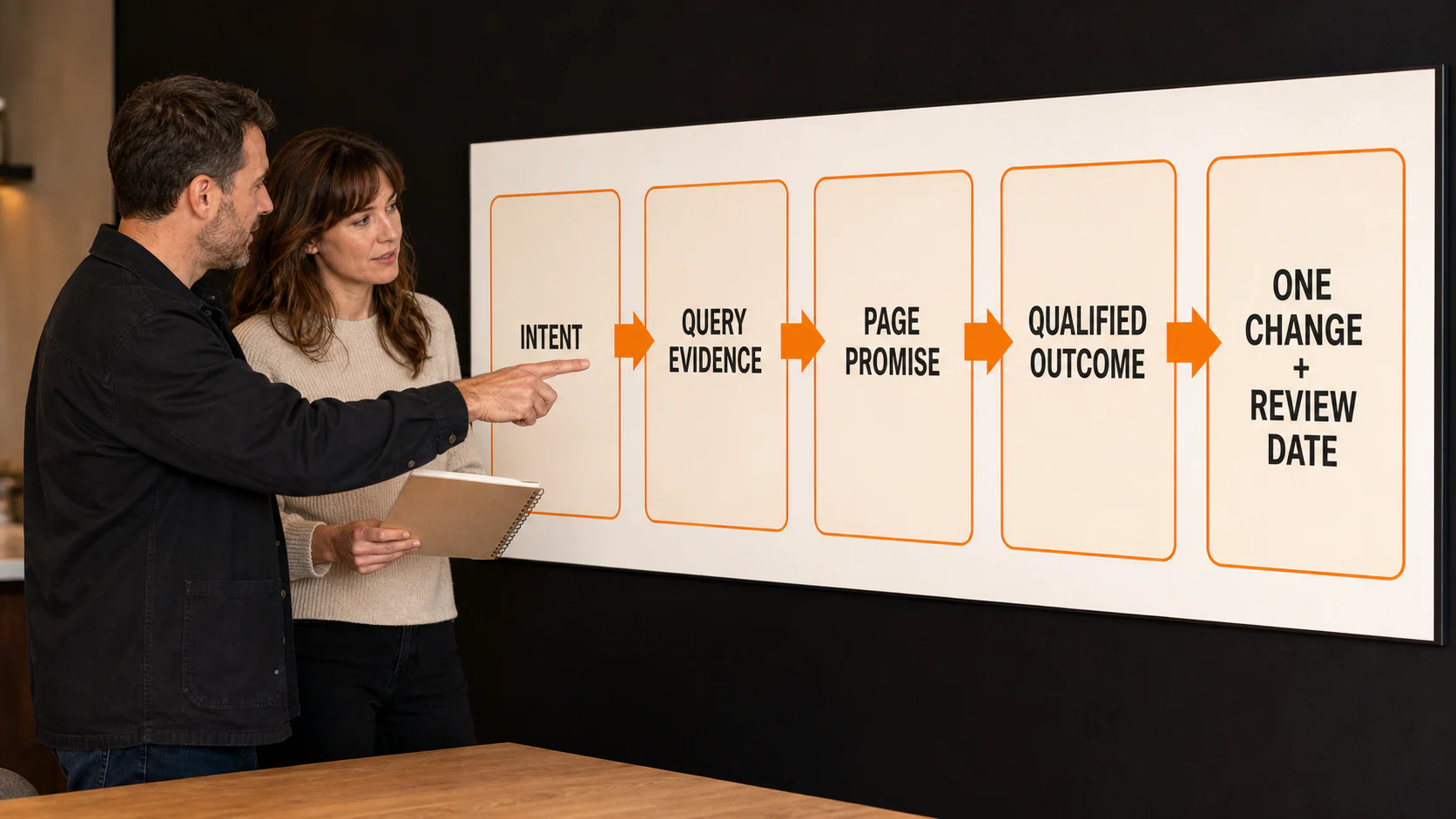 Local business team reviewing a five-step SEO and PPC evidence loop