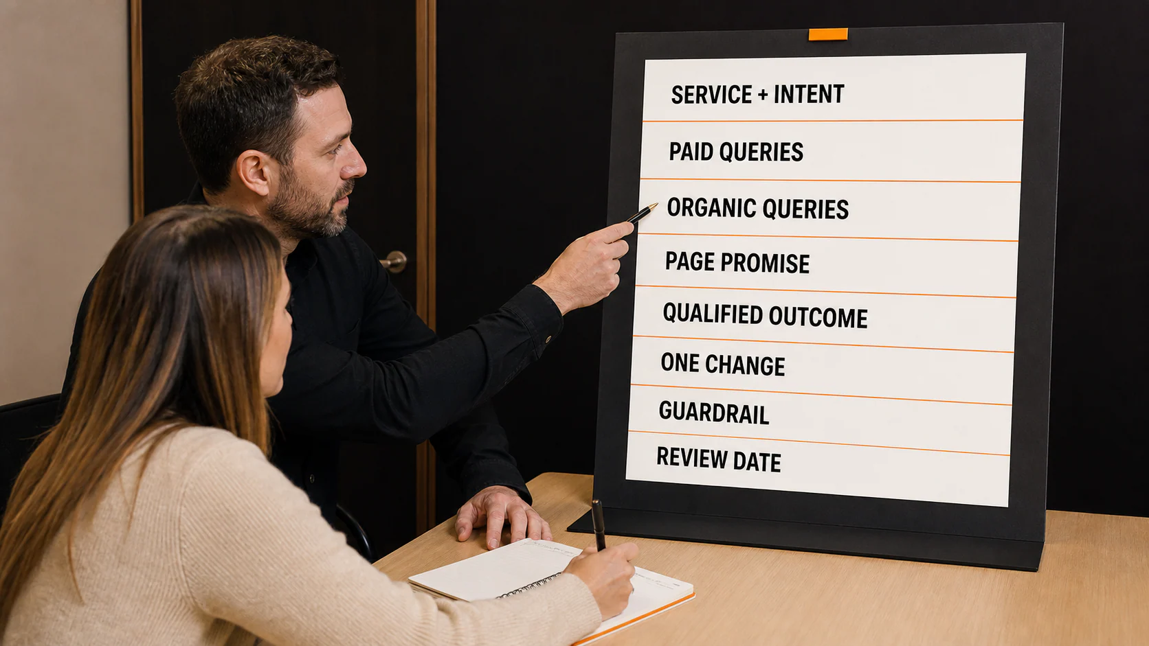 Local business team using a monthly SEO and PPC review worksheet