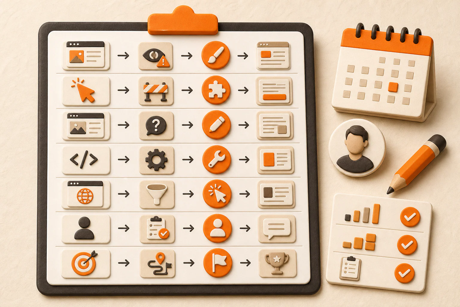 Seven-row website conversion change log and monthly scorecard