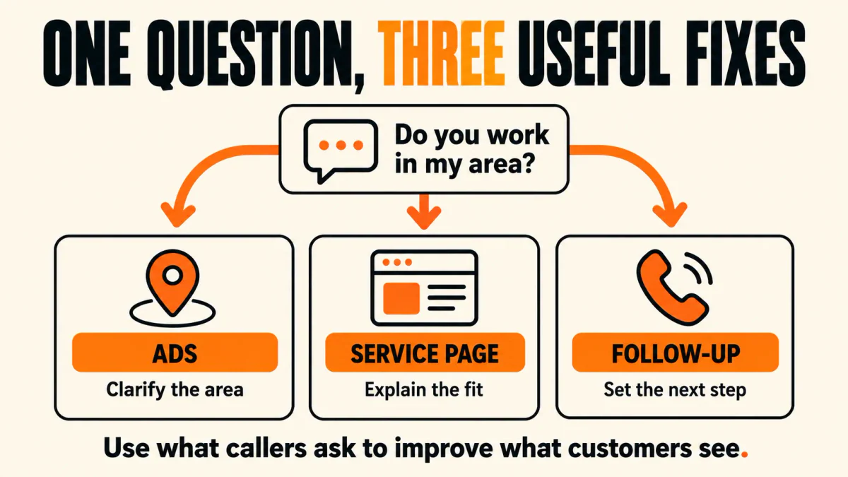 One customer question about service area informs clearer ads, a more useful service page, and better follow-up