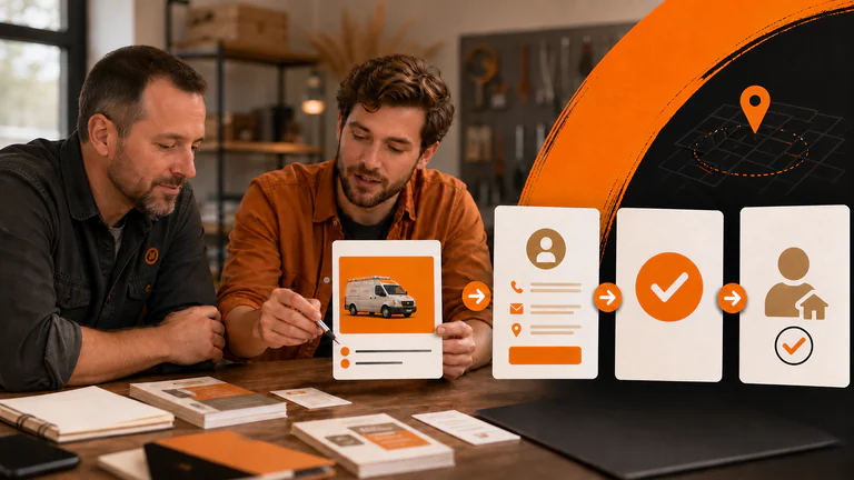 Local service business owner and marketer reviewing a Facebook ad path from campaign to qualified lead
