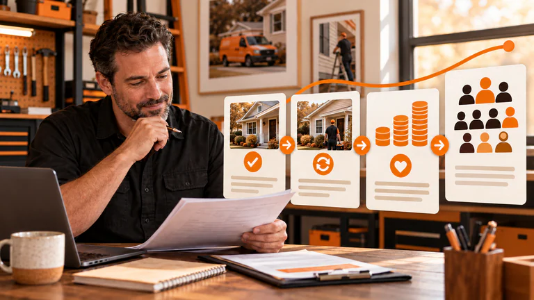 Local service business owner reviewing jobs, repeat service, margin, and customer cohorts
