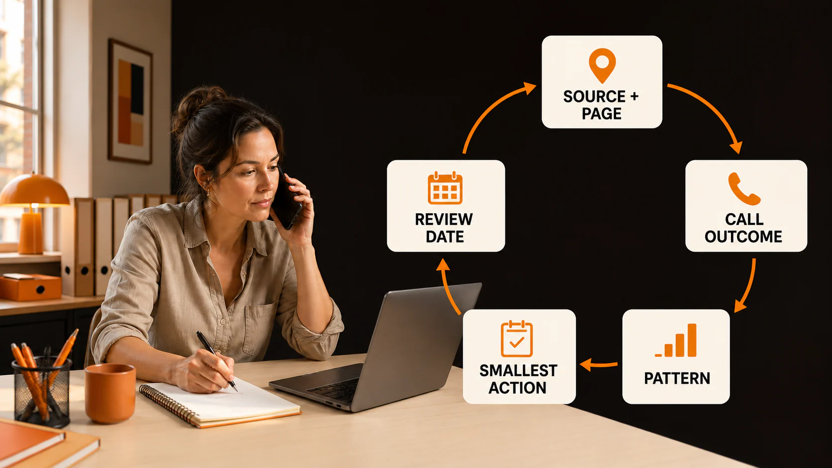 Local business owner using a five-step call-tracking feedback loop