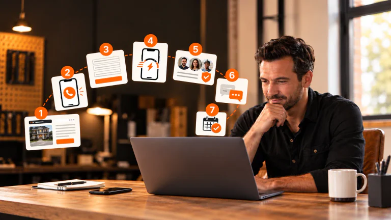 Local business owner reviewing seven website conversion fixes beside a laptop