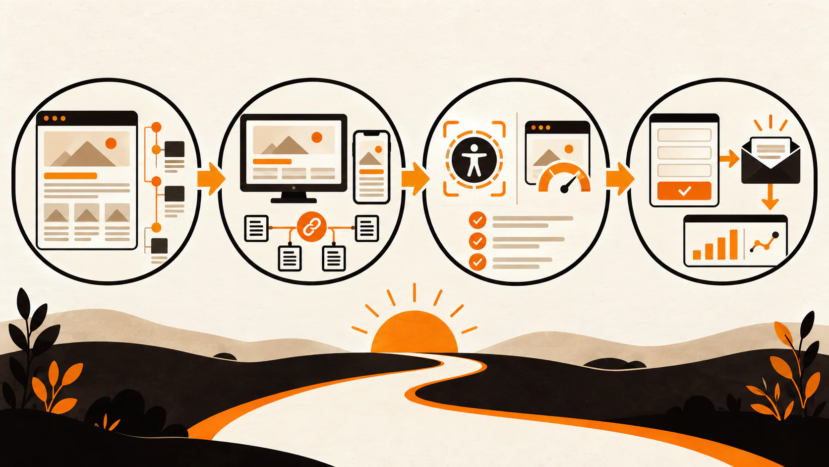 Web design and SEO launch path from page structure through responsive testing to verified lead delivery