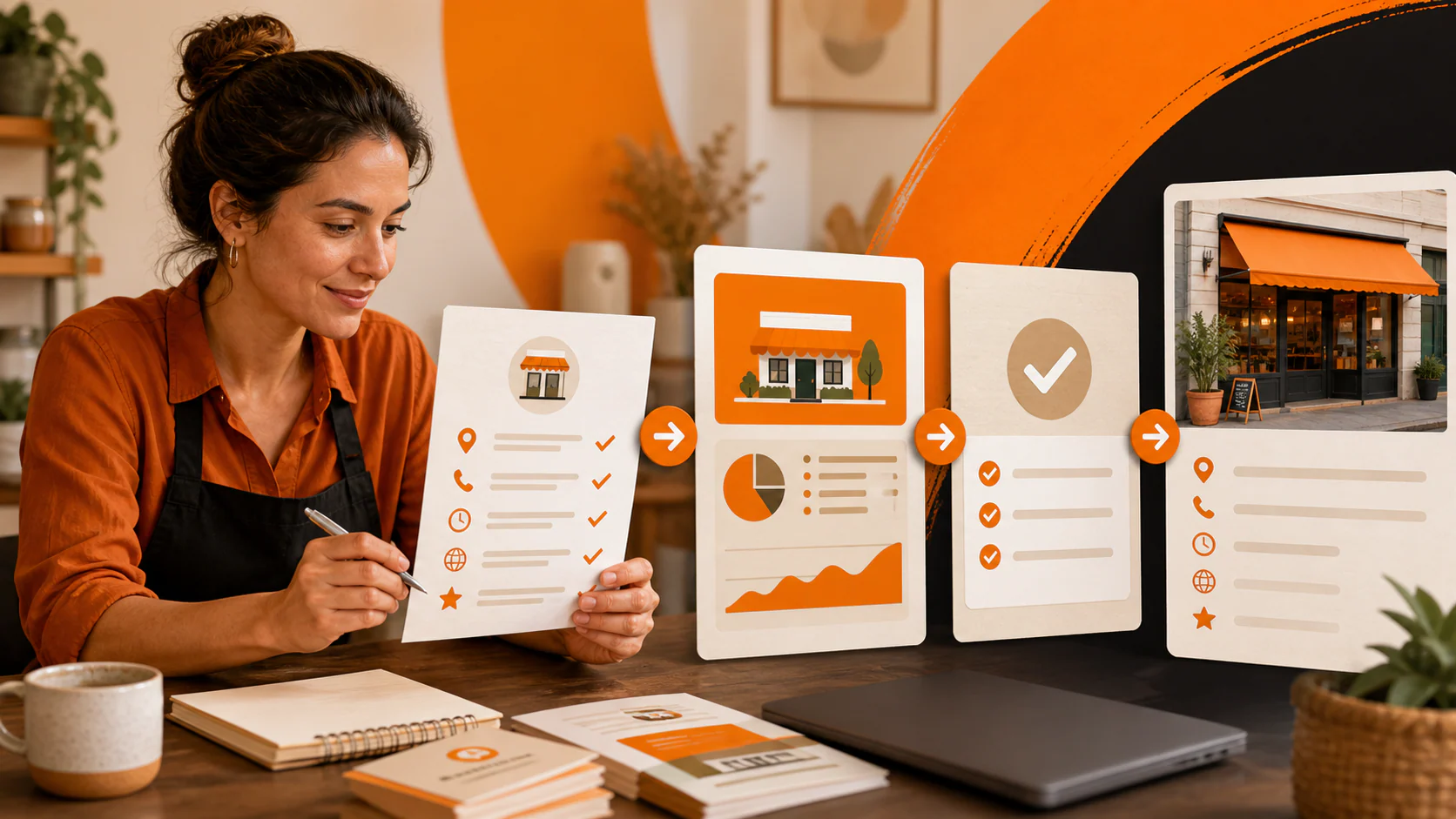 Local business owner reviewing verified facts through an AI-assisted local SEO workflow