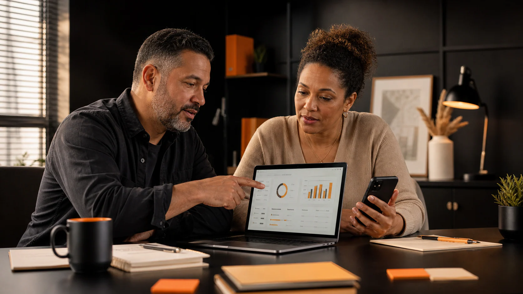 Local business owner and marketing specialist reviewing phone-call lead quality