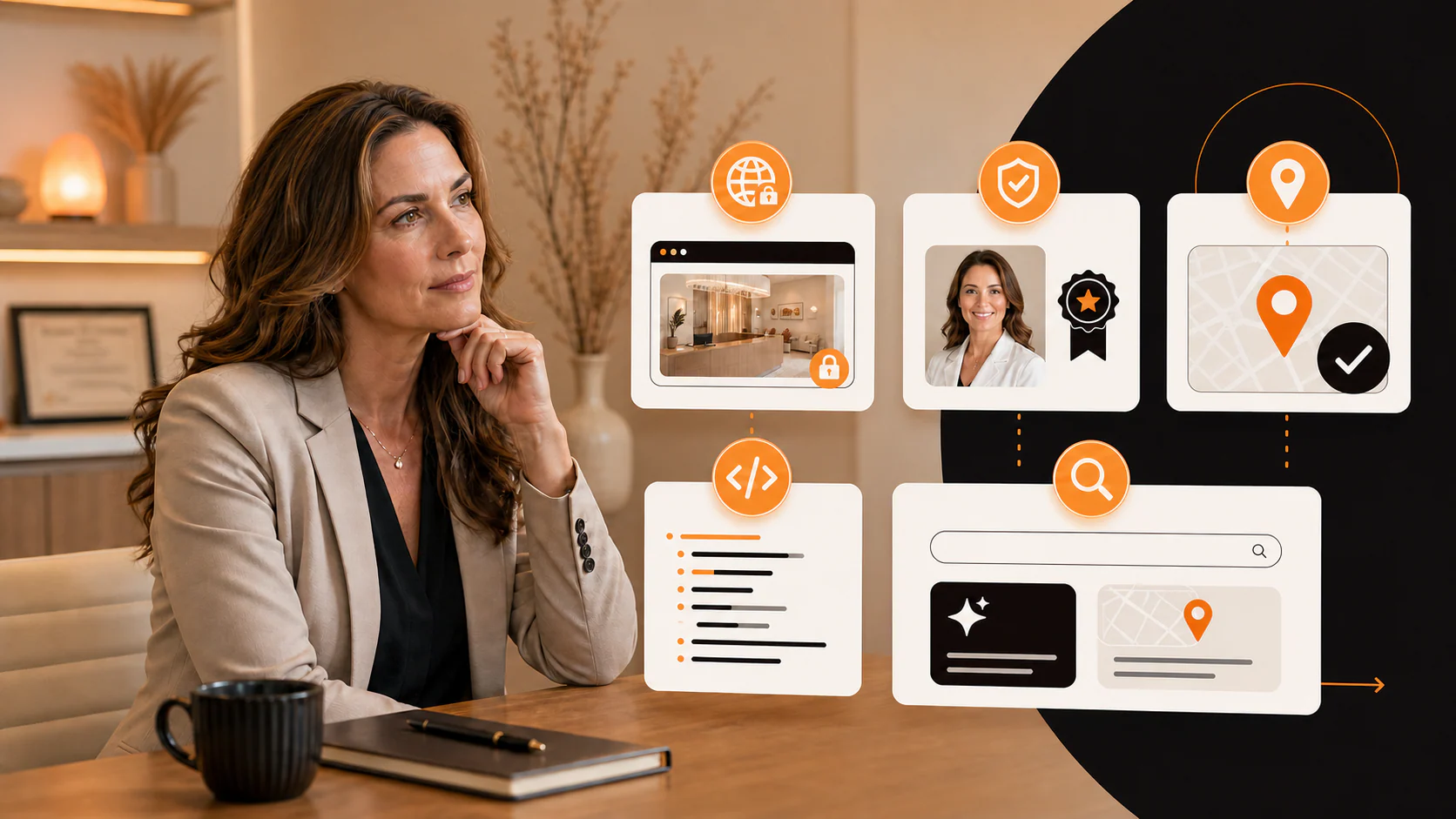 Clinic owner reviewing website trust, provider, local, and search visibility signals