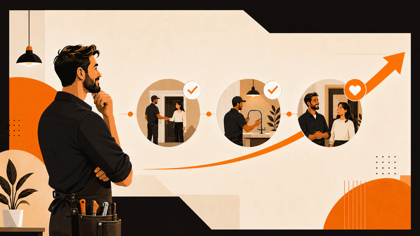 Local service business owner mapping the customer journey from a first completed job to repeat service and long-term value