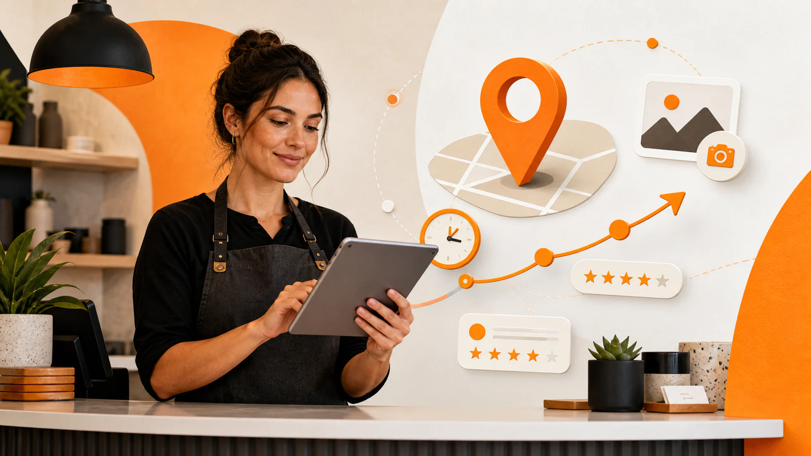 Local business owner reviewing profile accuracy, customer feedback, photos, and local visibility