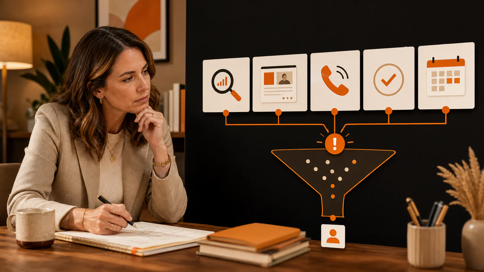 Private practice owner reviewing a patient search funnel from online visibility to a booked appointment