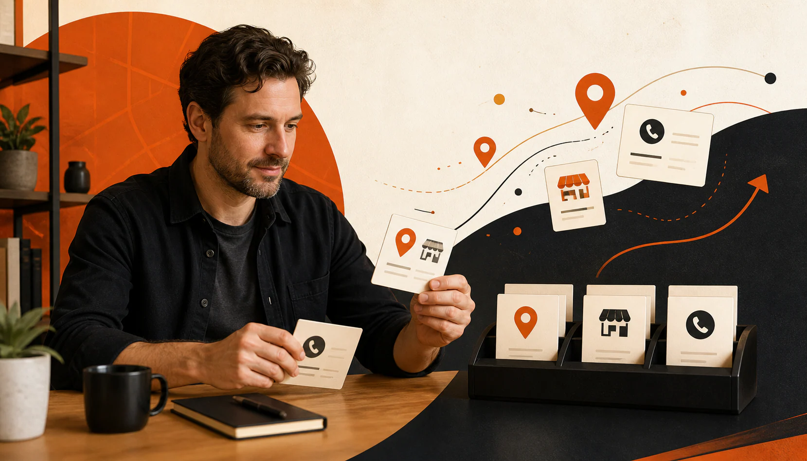 Local business owner prioritizing online business listings and location profiles