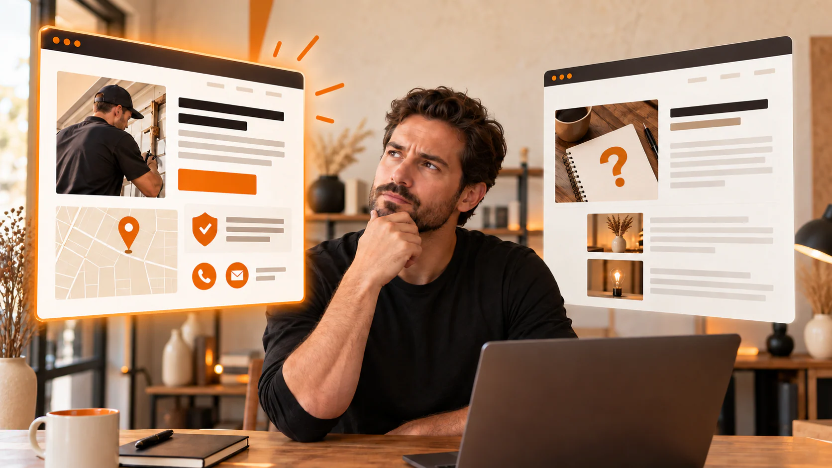 Local business owner choosing between improving a service page and publishing a blog post