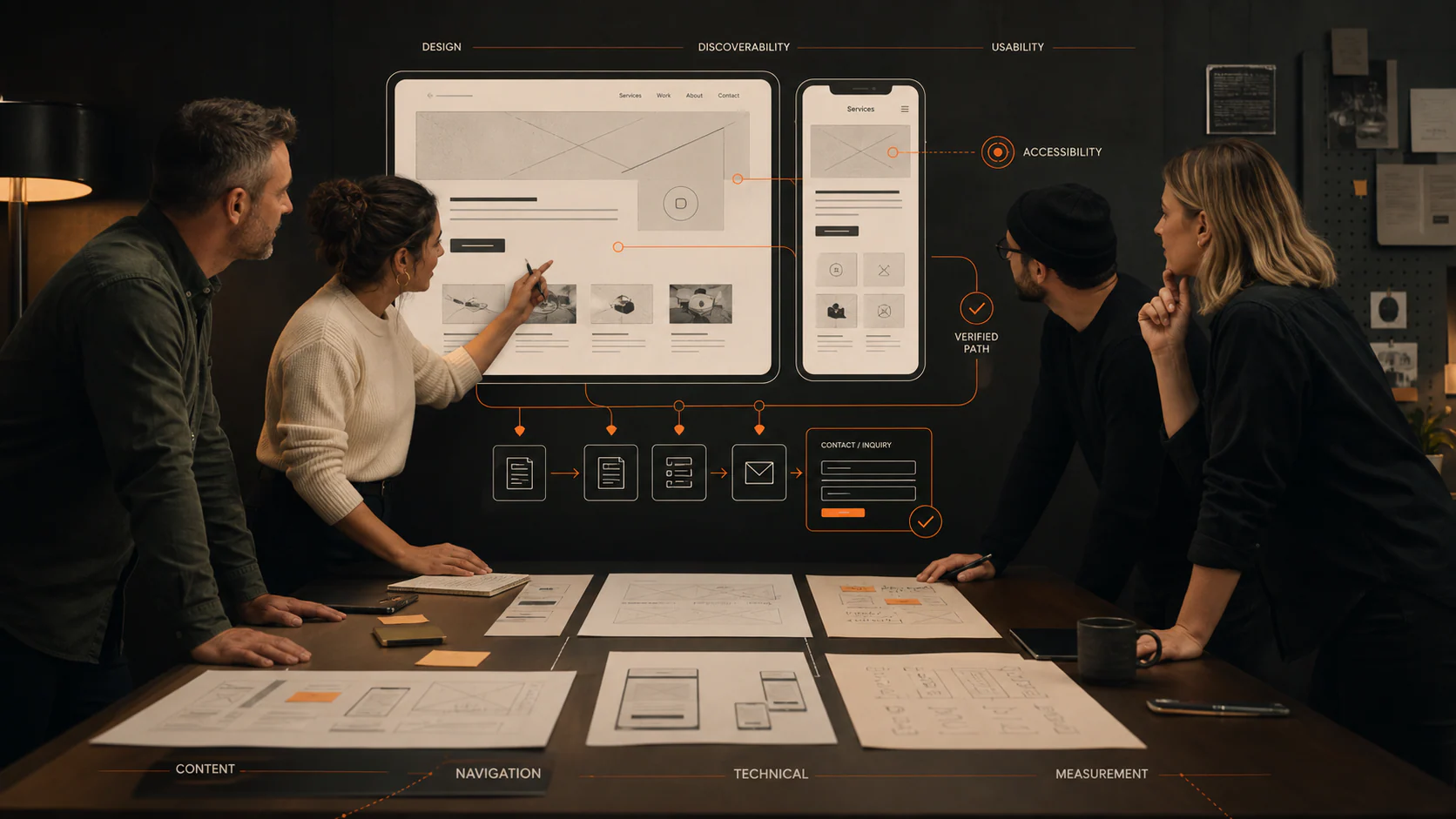 Local business owner, designer, developer, and SEO strategist planning a responsive website and verified inquiry path