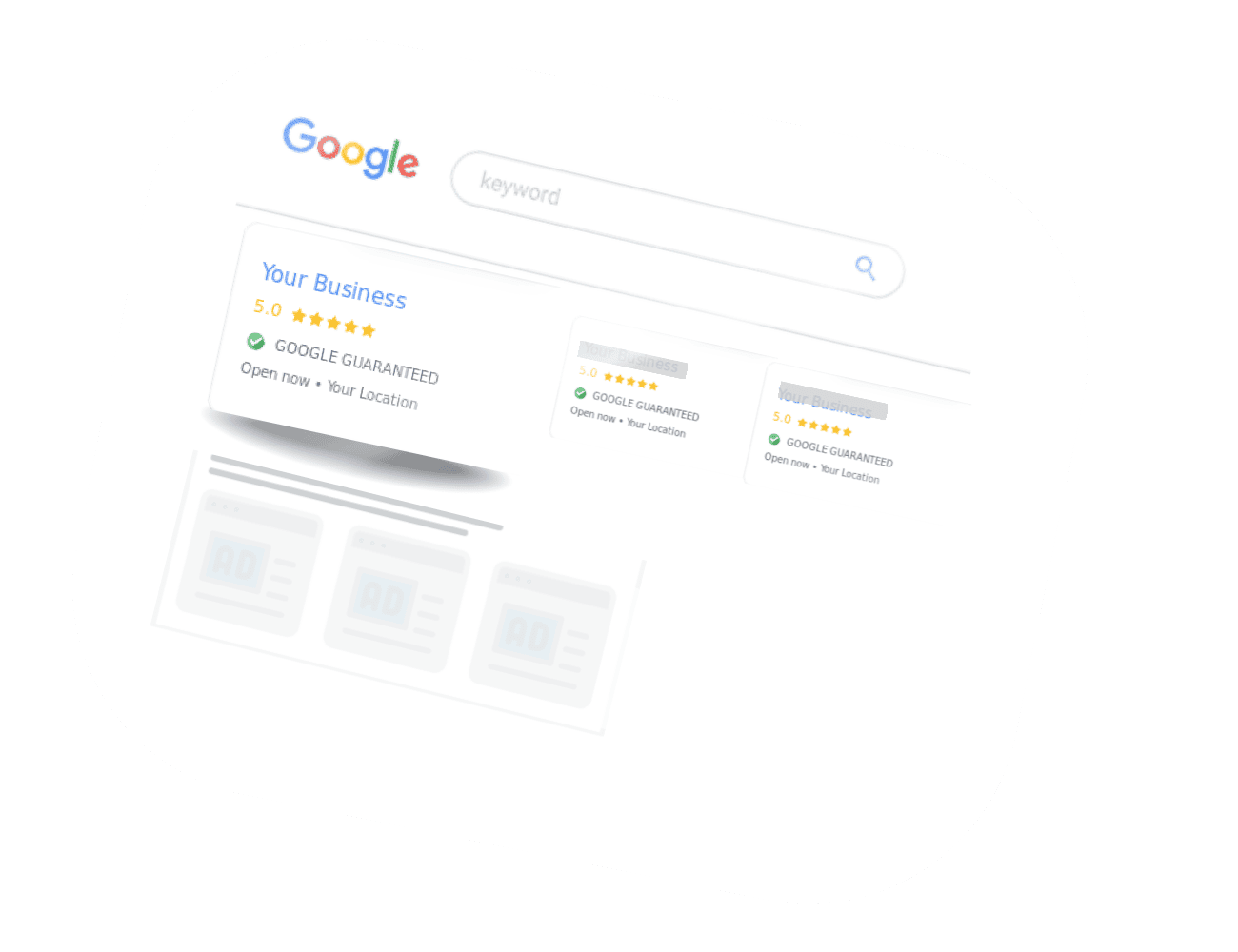 Atlanta Google Local Services Ads illustration showing a verified provider above local search results