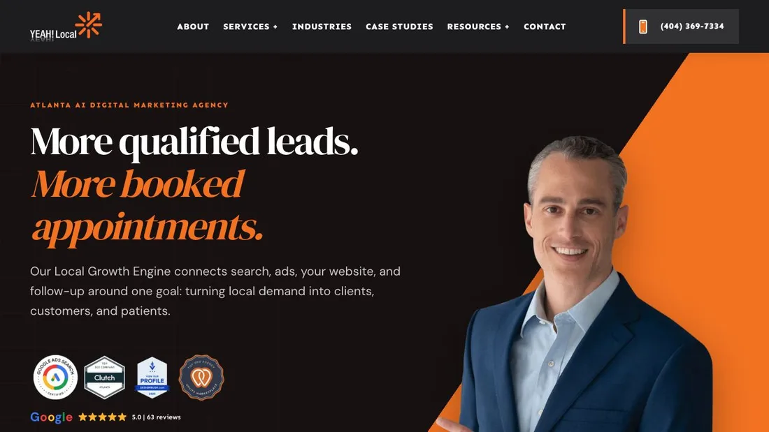 Our YEAH! Local homepage on desktop, with custom typography, a clear offer, and a prominent contact path