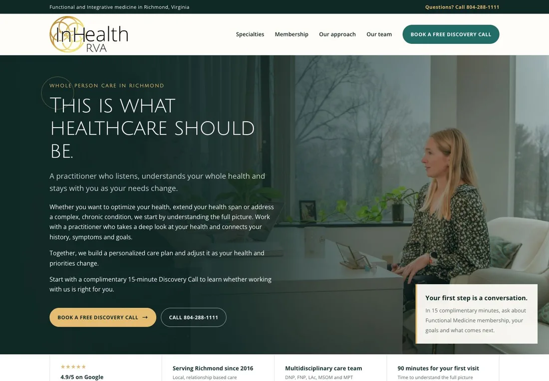 InHealth RVA homepage on desktop
