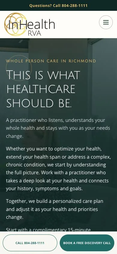 InHealth RVA homepage on a phone