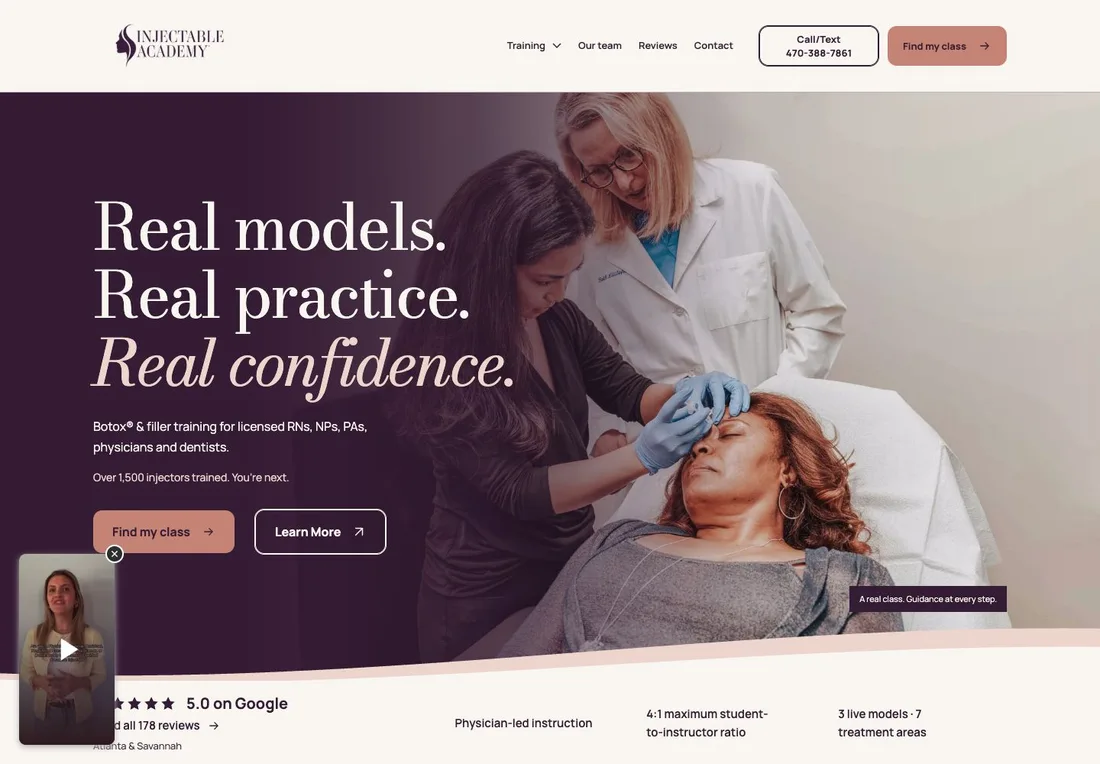 Injectable Academy homepage on desktop