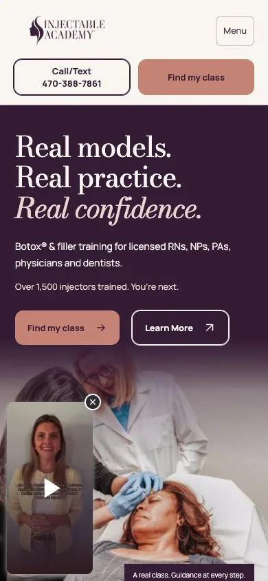 Injectable Academy homepage on a phone